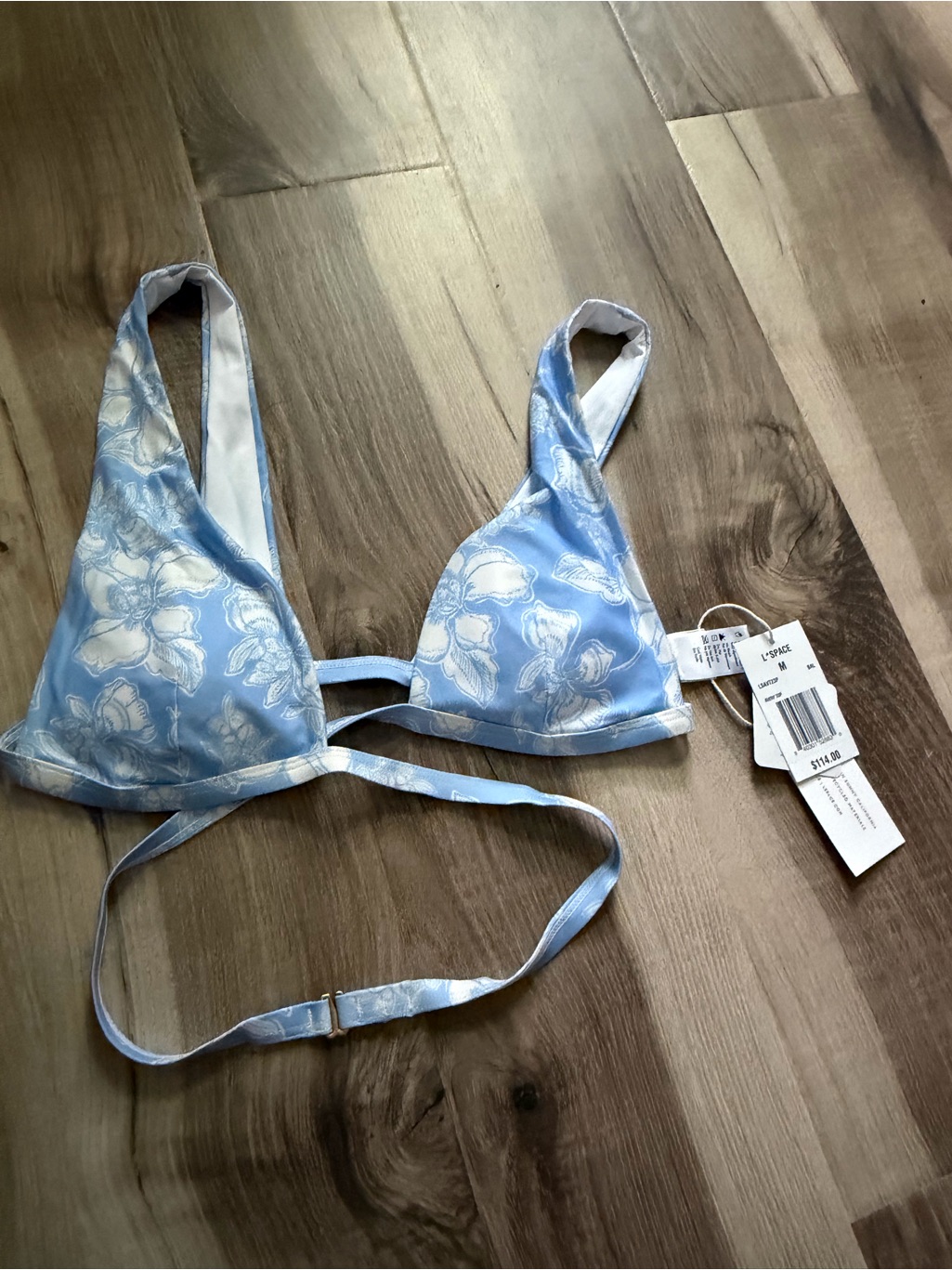 L*Space Powder Blue Floral Tie-Back Triangle Bralette